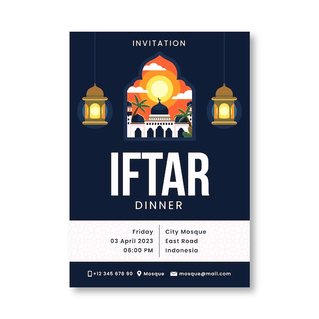 Free vector flat invitation template for ramadan celebration