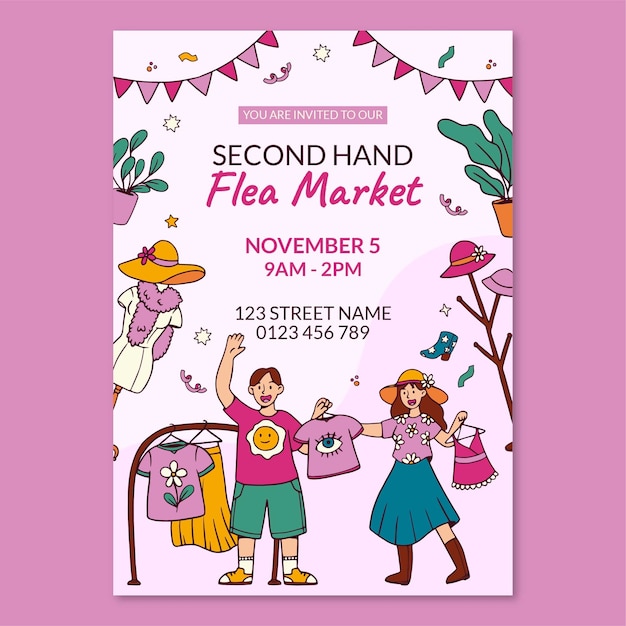 Free vector flat invitation template for second-hand flea market