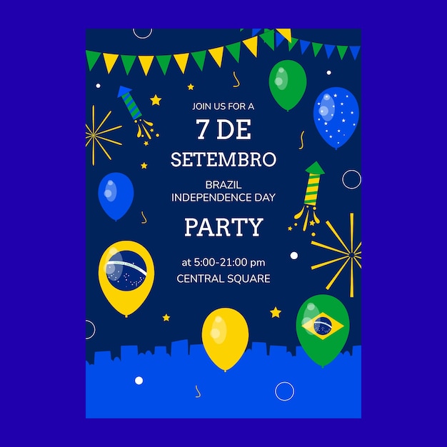 Flat invitation template for sete de setembro celebration