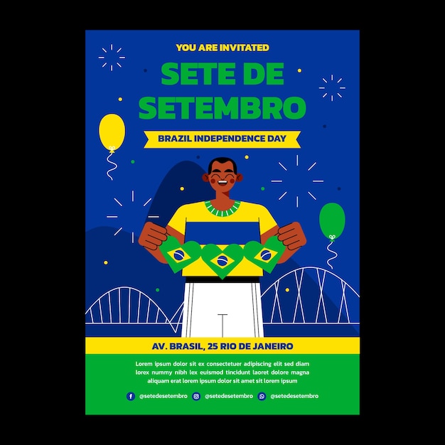 Free vector flat invitation template for sete de setembro celebration