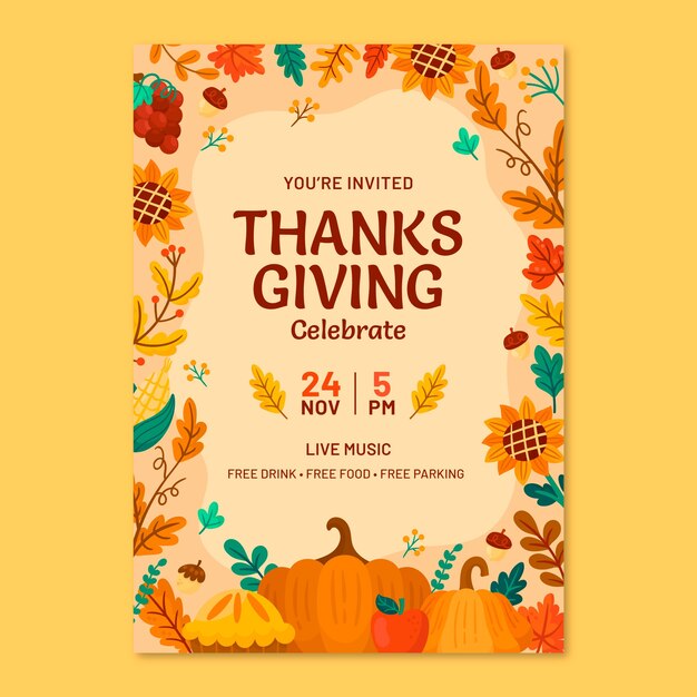 Flat invitation template for thanksgiving celebration