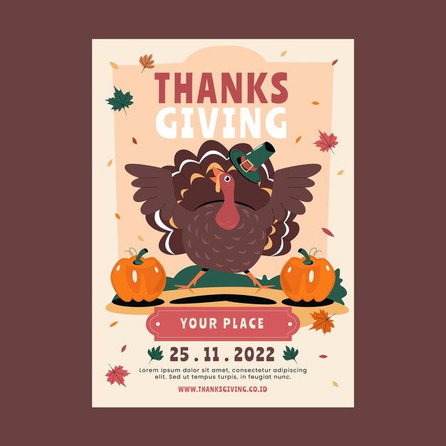 Flat invitation template for thanksgiving celebration