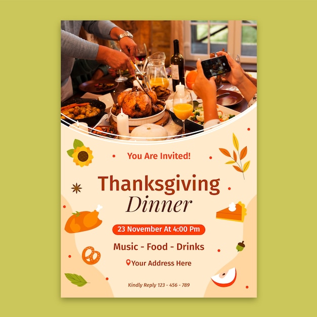 Free vector flat invitation template for thanksgiving celebration