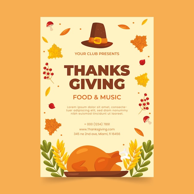 Flat invitation template for thanksgiving celebration