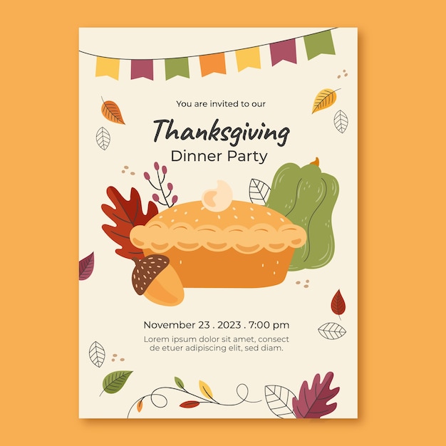 Flat invitation template for thanksgiving day celebration