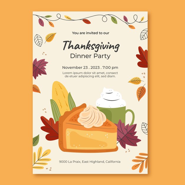 flat invitation template for thanksgiving day celebration