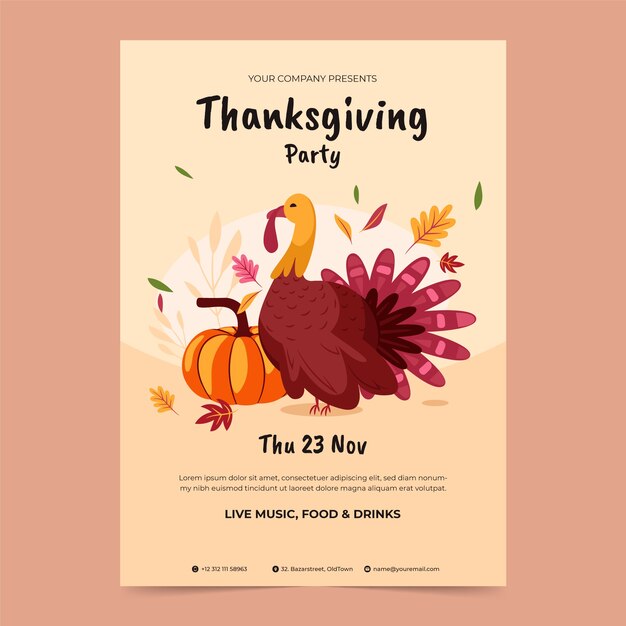 Flat invitation template for thanksgiving day celebration