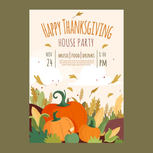 Flat invitation template for thanksgiving day celebration