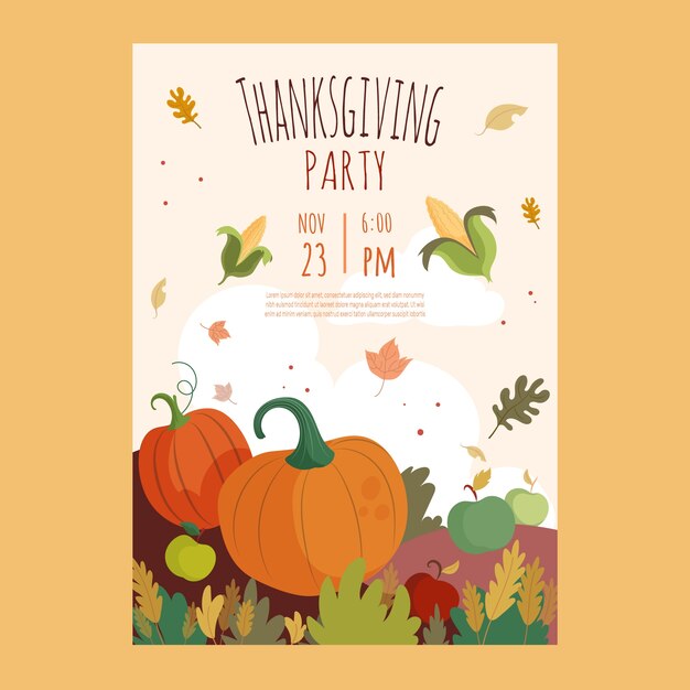 Flat invitation template for thanksgiving day celebration