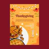 Free vector flat invitation template for thanksgiving with flowers and leaves