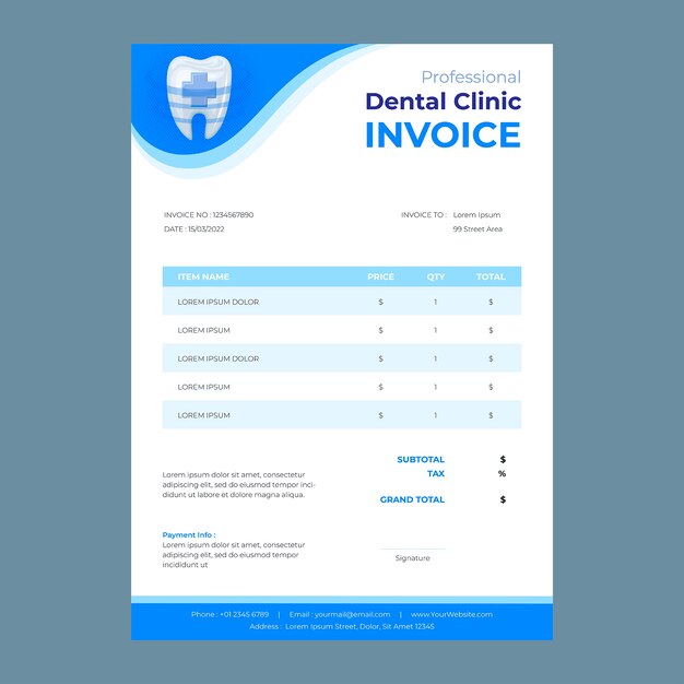 歯科医院事業のためのフラット請求書テンプレート