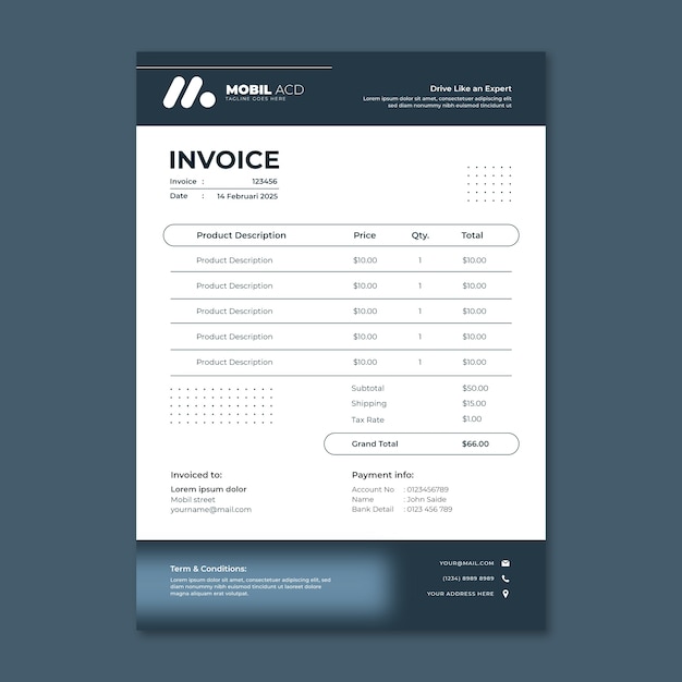 Free vector flat invoice template for driving school