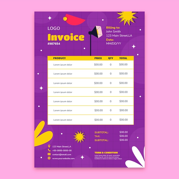 Flat invoice template for photographer career