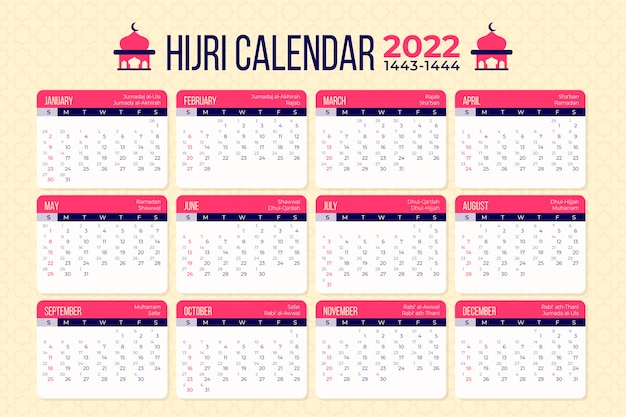 Vettore gratuito modello di calendario islamico piatto