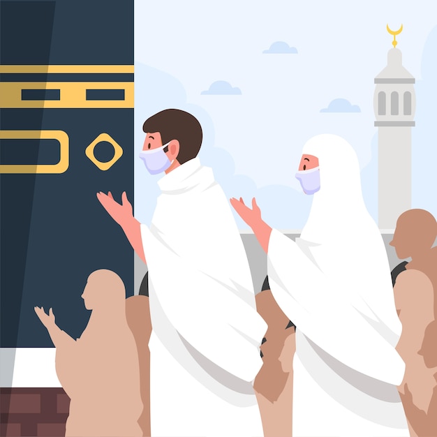 Flat islamic hajj pilgrimage illustration