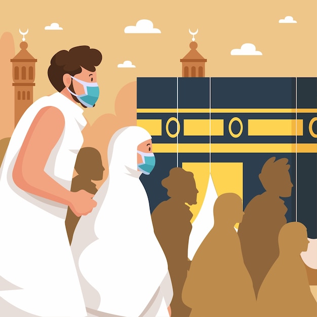 Flat islamic hajj pilgrimage illustration