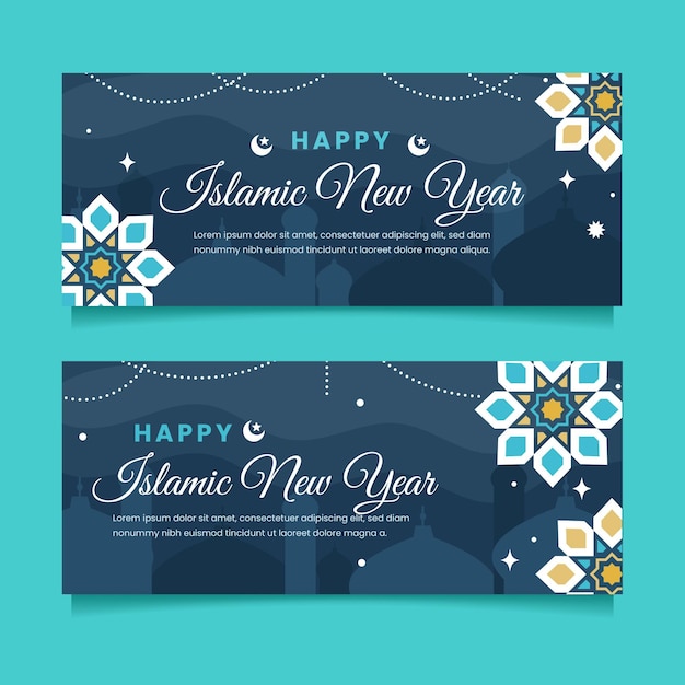 Free vector flat islamic new year banners set