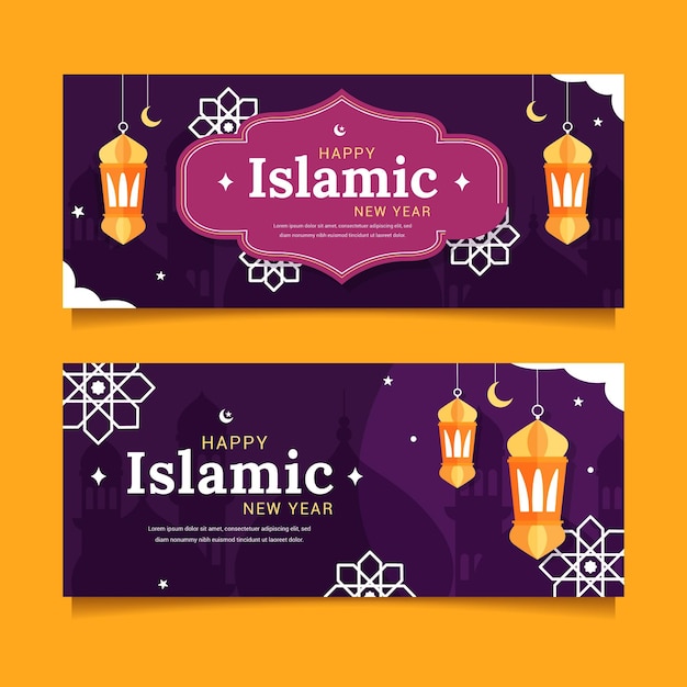 Free vector flat islamic new year banners set