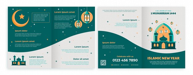 Flat islamic new year bifold brochure template