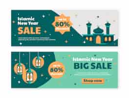 Free vector flat islamic new year horizontal sale banners collection