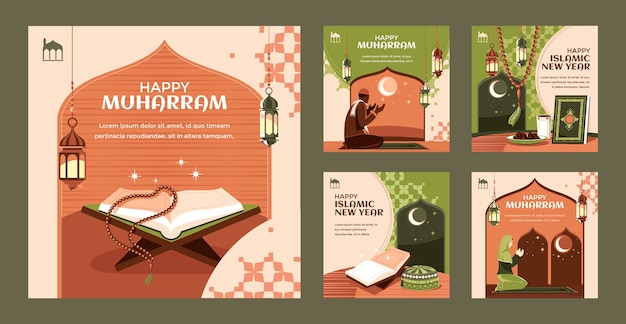 Flat islamic new year instagram posts collection