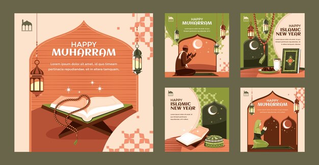 Flat islamic new year instagram posts collection