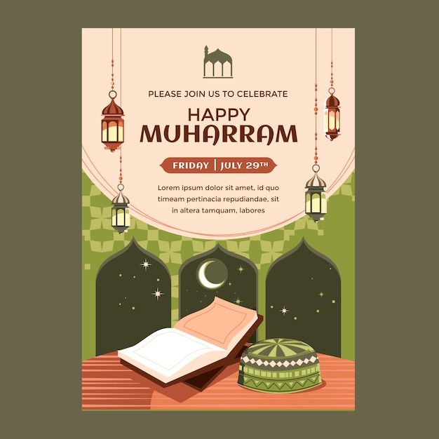 Flat islamic new year invitation template