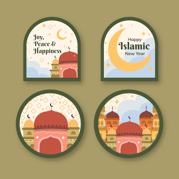 Free vector flat islamic new year labels collection