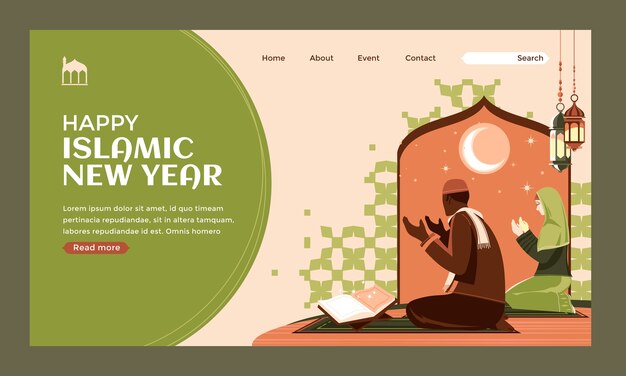 Flat islamic new year landing page template