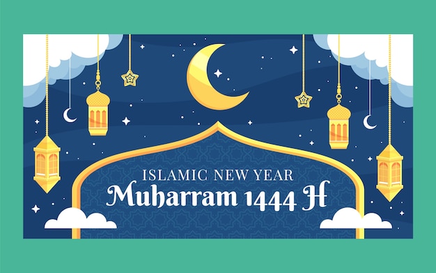 Flat islamic new year social media post template