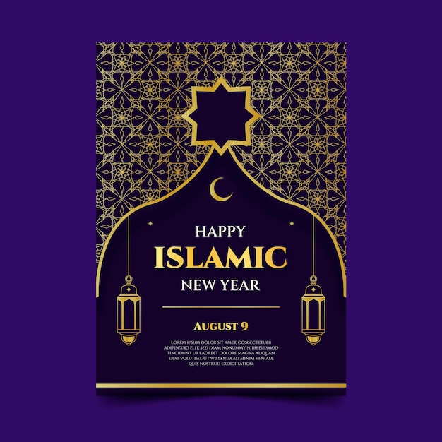 Free vector flat islamic new year vertical poster template