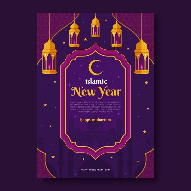 Flat islamic new year vertical poster template