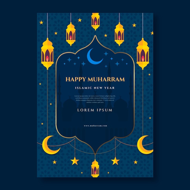 Flat islamic new year vertical poster template