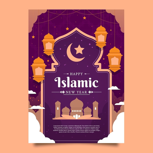 Free vector flat islamic new year vertical poster template