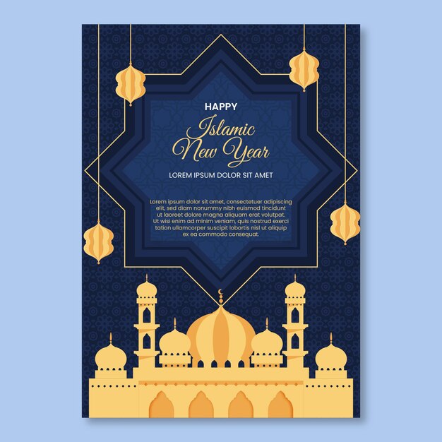 Flat islamic new year vertical poster template