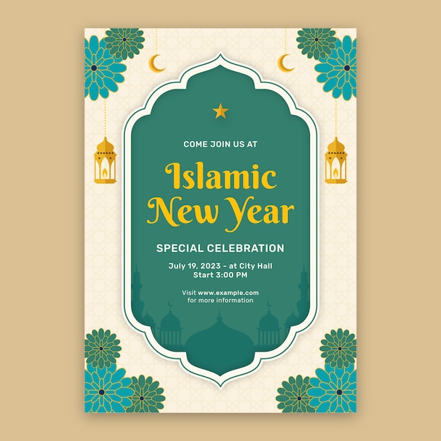 Free vector flat islamic new year vertical poster template