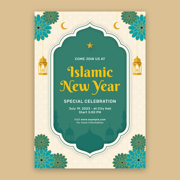 Free vector flat islamic new year vertical poster template