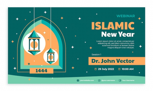 Vettore gratuito modello di webinar per il capodanno islamico piatto