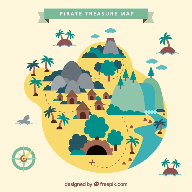 Free Vector flat island with pirate treasure