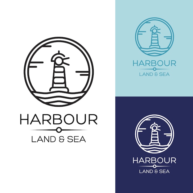 Flat isometric lighthouse icon on blue sea, illustration background