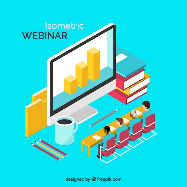 Free vector flat isometric webinar concept