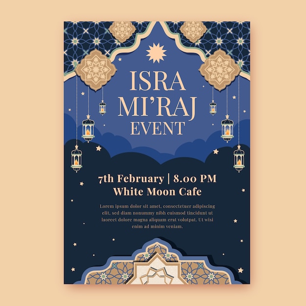 Free vector flat isra miraj vertical poster template