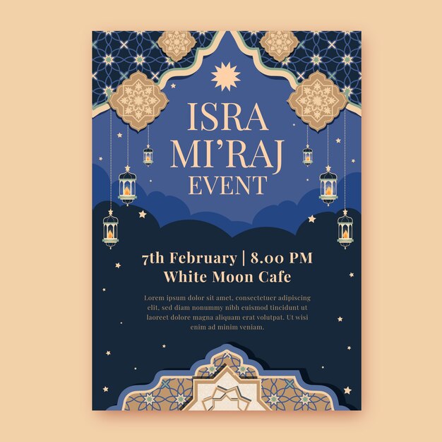 Flat isra miraj vertical poster template