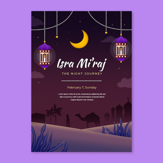 Flat isra miraj vertical poster template