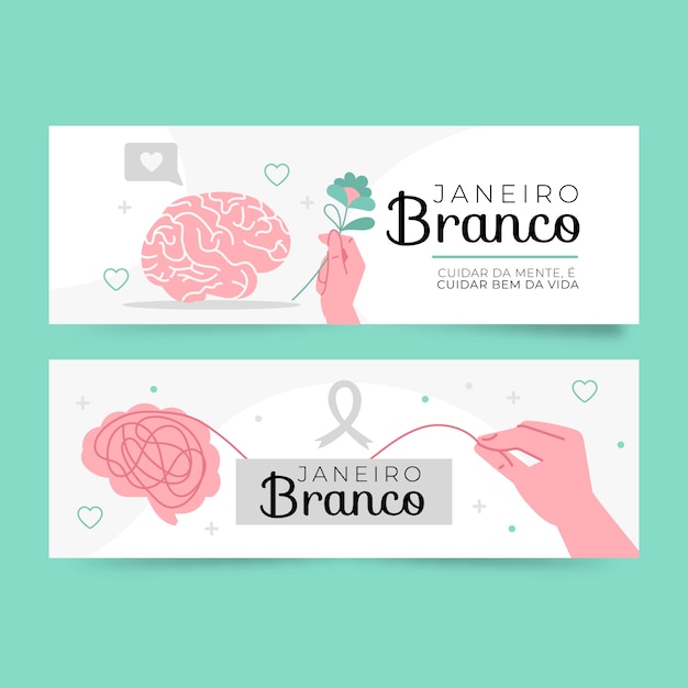 Flat janeiro branco horizontal banners set