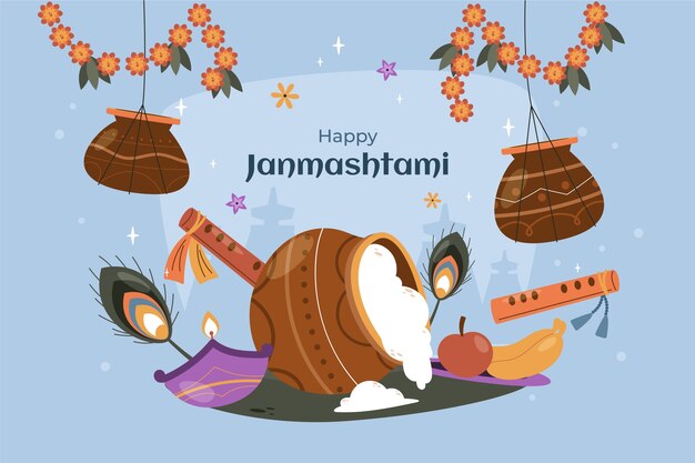 Flat janmashtami background