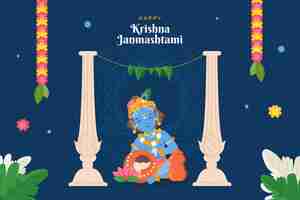 Free vector flat janmashtami background