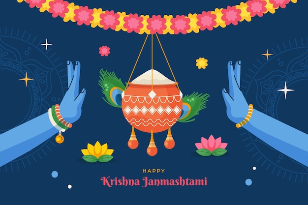 무료 벡터 평면 janmashtami 배경