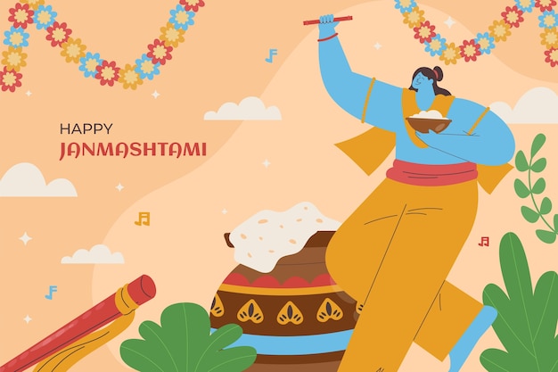 무료 벡터 평면 janmashtami 배경