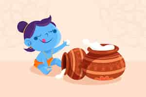 Free vector flat janmashtami illustration